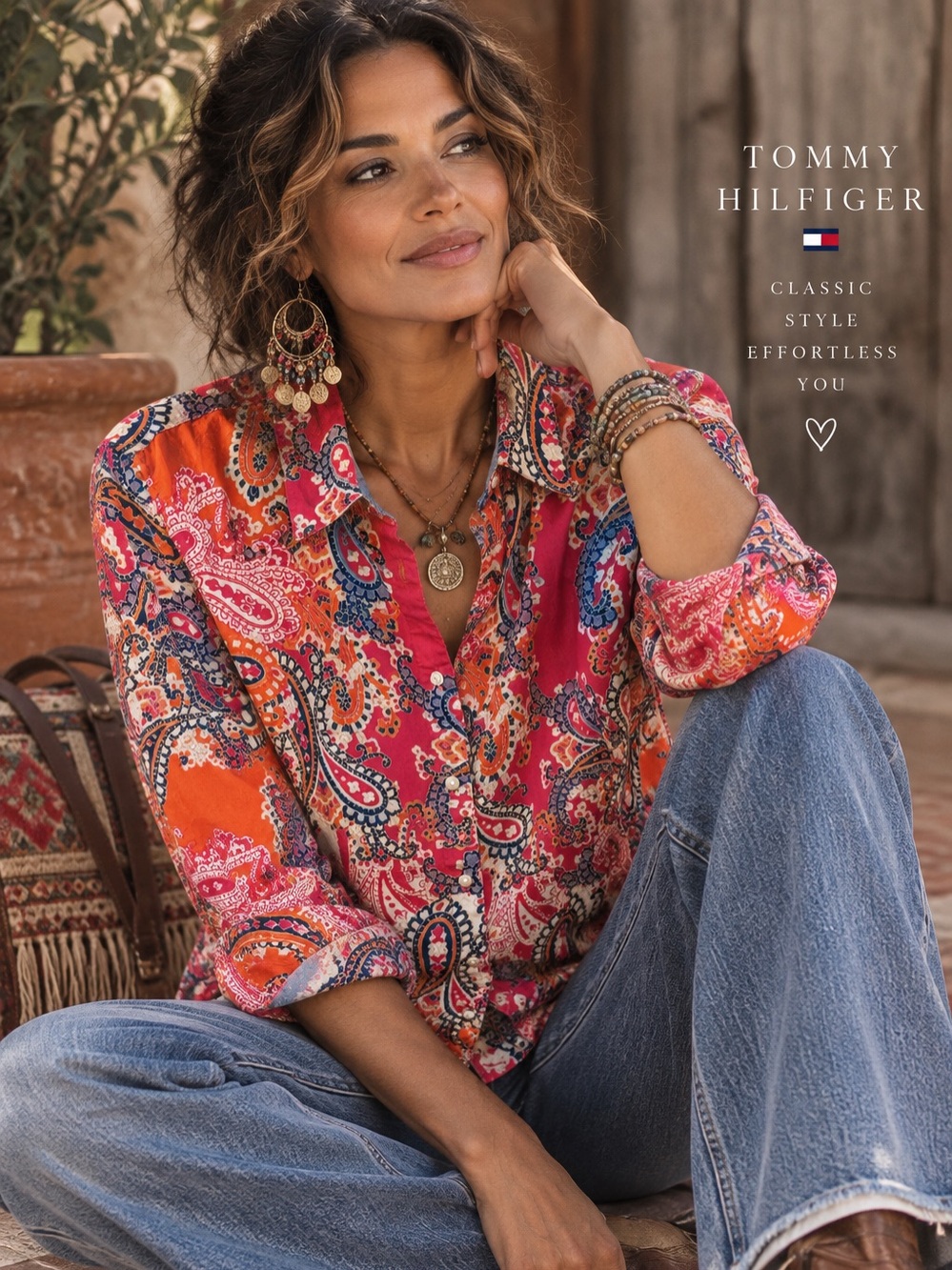 Bright Paisley Button-Down Women's Top - Pink & Orange Size XXL